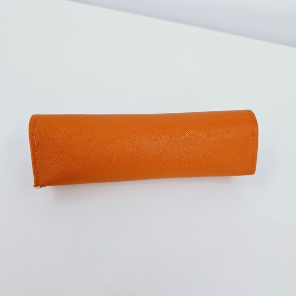 Tory Burch Glasses Case Orange Saffiano Leather Gold Metal Logo Designer Stylish - Picture 7 of 8
